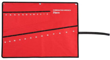 Sarini Multi-Pocket Roll Tool Storage Bag Spanner Roll Tool Bag with 25 Pockets Red Durable 600D Oxford Cloth for Pliers Spanners Screwdrivers and DIY Tools