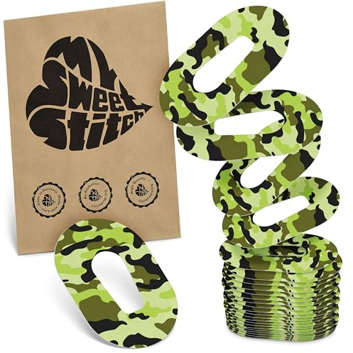 MySweetStitch 25 Ringpatches für Dexcom G6/ONE oval Camo | Stabilisiert ablösende Ränder, Mitte bleibt frei, wasserfest und flexibel, bis zu 15 Tage Halt