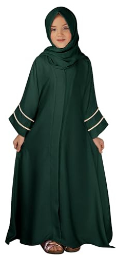 FYMNSI Muslim Dress for Girls Kids Prayer Outfits Chiffon V-Neck Maxi Abaya One-Piece Dress Robe with Hijab Set