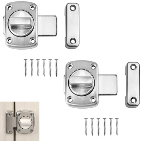 2PCS Rotate Bolt Latch Lock Stainless Steel Gate Bathroom Door Lock, Applicable to Various Doors, Silver