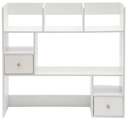 Desktop Bookshelf, Desktop Storage Shelves, with 9 Individual Storage Spaces, Tabletop Storage Organizer, Display Shelf Rack, for Study Rooms, Offices, Bedrooms, etc, 83*17*80cm (White)