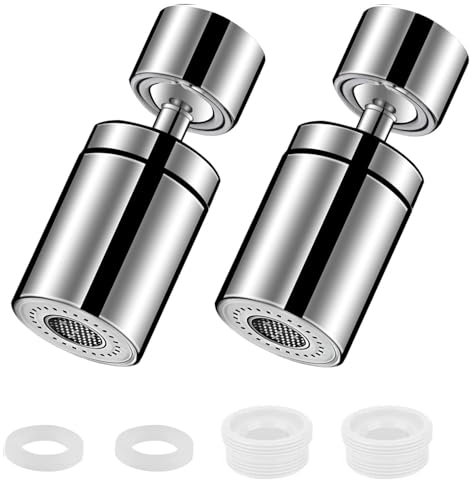 HTRTRR Universal Chrom Wasserhahn Aufsatz 2 Stück 360° schwenkbarem Wasserhahn mit zwei Modellen von Düsen für Küche und Bad Strahlregler (Silber)