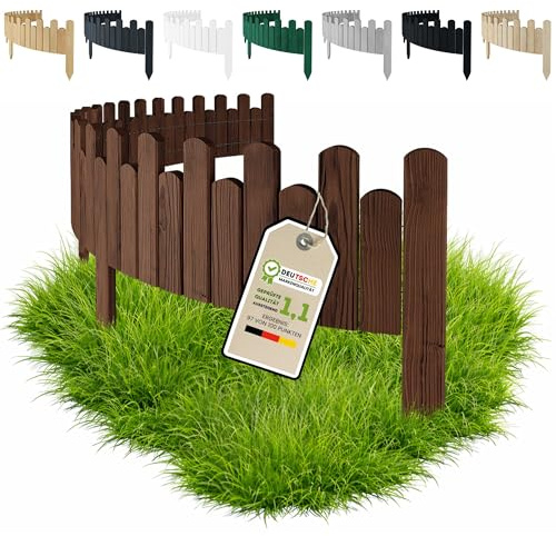 Floranica Rasenkante Holz Beeteinfassung 200 x 30 cm Welle Braun | Flexibler Rollborder aus Kiefernholz für Beet, Rasen und Wege in Staketenzaun-Optik – chromfrei imprägniert, wetterfest
