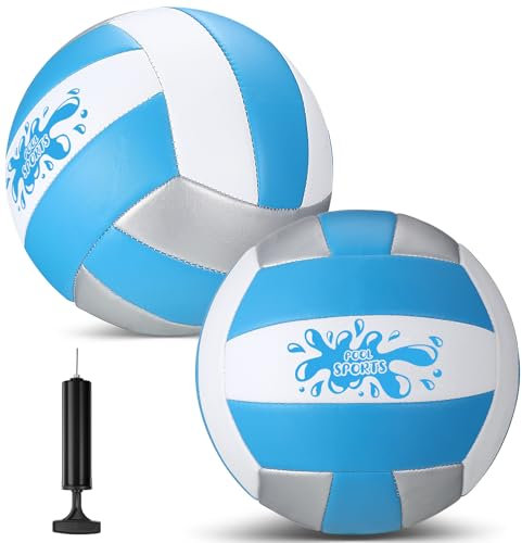 Jenaai 2 Pack Swimming Pool Water Volleyball with Pump Inflatable Waterproof Swimming Volleyball for Pool with Soft Cover Indoor Outdoor Water Balls Official Size 5(Blue Silver)