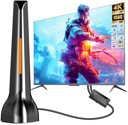 Antenne TV d'intérieur pour Smart TV,Antenne TV Intérieure Puissante TNT avec Amplificateur de Signal à Gain Élevé, Réception Longue Portée à 360° Solide pour Signal pour chaînes locales