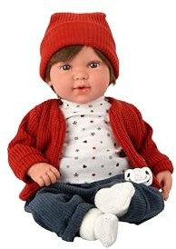 ARIAS Elegance 45 cm IRIA Puppe mit 14 Geräuschen, Kleid mit einem Set aus rotem und blauem Cord, inklusive Schnuller, Spielzeug für Kinder Aller Altersgruppen (ARI65396)