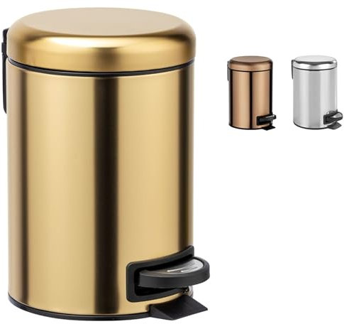 KW Soft Shade Small Round Pedal Bin 3ltr (Gold, 3 Ltr)