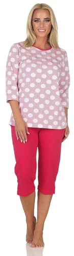 Normann Damen Kurzarm Schlafanzug Capri Pyjama in Tupfen-Punkte Optik - auch in Übergröße