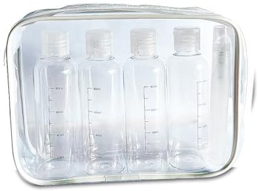 Clear Toiletry Bag with Travel Bottles Set 100ml & Spray bottle 10ml TSA Approved Travel Makeup Cosmetic Bag for Women Men Clear Toiletries Containers with Clear Airport Bag Case,Refillable Bottle