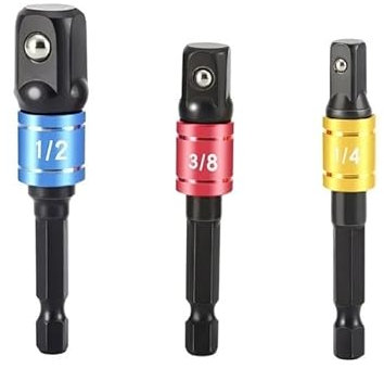 3 uds 1/4 3/8 1/2 juego de dados de taladro de impacto llave de conductor herramienta métrica de artesano vástago hexagonal varilla de extensión adaptador de broca accesorio de alimentación(3pcs-black