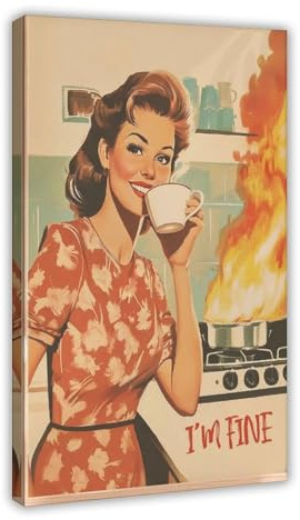 OAHFDF Lustiges Retro-Küchenposter mit dunklem Humor und Aufschrift I'm Fine, Wandkunst, Dekordruck, Bild Gemälde für Wohnzimmer, Schlafzimmer, Dekoration, 20 x 30 cm