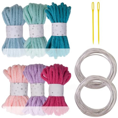 ERRORY 6 rollos de cuerda trenzada hueca multicolor de 5.46 yardas de largo, 7 mm de ancho, cuerda de poliéster para manualidades y decoración del hogar