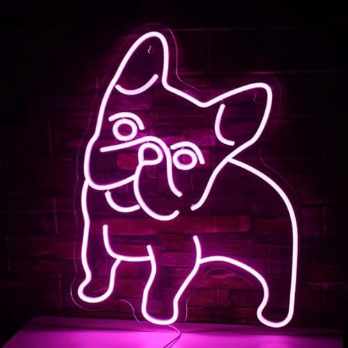 NEON LED Licht, dekorative Wand-Leuchte, Französische Bulldogge, pink, ca. 35 x 27 x 2 cm, Deko-Licht, Wohnzimmer, Gaming-Zimmer, Nachtlicht für Schlafzimmer, Gamer Design-Lampe, USB-Betrieb