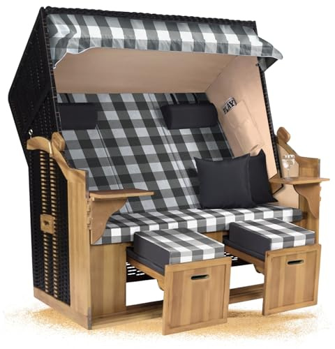 Strandkorb Hanse Ostsee XXL 2,5 Sitzer Volllieger schwarz 150cm breit, ideal für Garten, Terrasse und Balkon