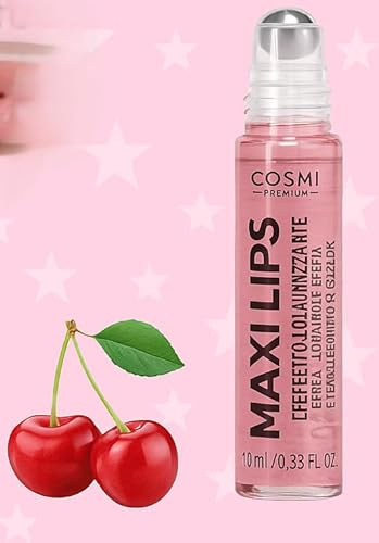 COSMI MAXILIPS – Gloss Volumizzante Labbra con Acido Ialuronico | Effetto Volume Immediato | Roll-On | Vari Gusti Fruttati | Made in Italy (ciliegia)