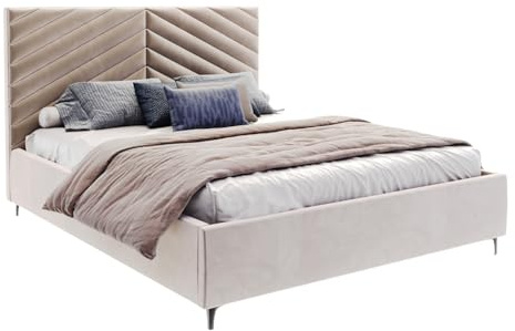FurnitureByJDM Polsterbett 140x200 mit Lattenrost und Bettkasten – Doppelbett mit Gaslift – Ohne Matratze – Komfortbett mit Stauraum vereint - Elegante (Paris Mausgrau)