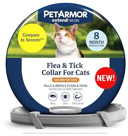 PetArmor Extend Cat Flea and Tick Treatment & Prevention Collar for Cats, 8 Months of Protection, Waterproof, Kills Fleas, Ticks, and Larvae, 1 Count