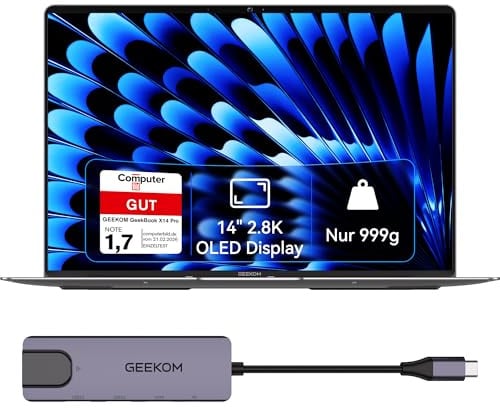 GEEKOM GeekBook X14 Pro Laptop, 999 g Ultraleicht, 14 2.8K OLED Notebook