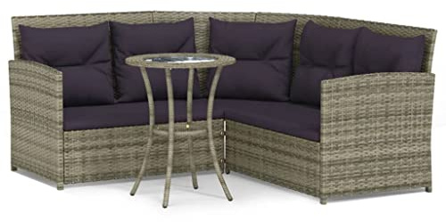 SDWEHBJ 2-teiliges Polyrattan Gartenmöbel Set Gartengarnitur Garten Sitzgruppe Loungeset Loungemöbel mit Tisch und Kissen, Grau Poly Rattan