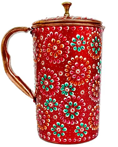 Rastogi Handicrafts - Caraffa in rame puro dipinto a mano, decorata per conservare l'acqua, festival, regalo occasionale per Diwali