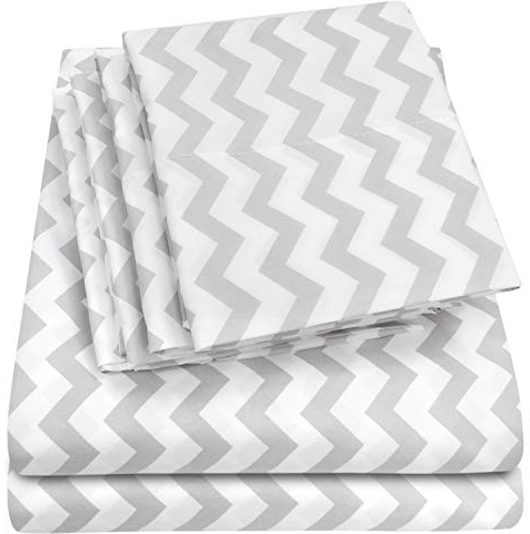 Sweet Home Collection Microfiber Deep Pocket Set-Extra Pillow Cases, Value, Chevron Gray, Full
