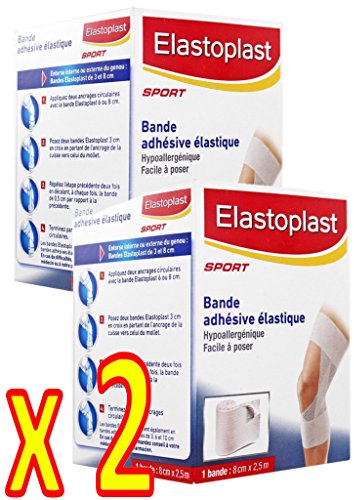 Elastoplast SPORT - Bande adhésive élastique Contentions souples, strappings - Lot de 2 bandes 8 cm x 2,5 m (8/2)