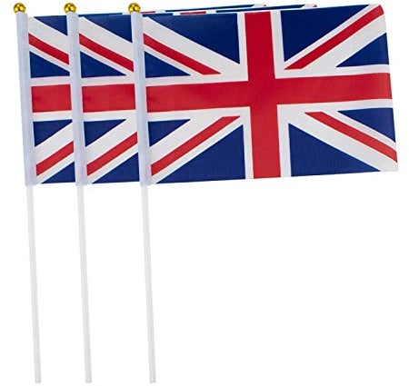 10 PIEZAS Banderas de Gran Bretaña para Agitar con Palos, en Rojo, Blanco y Azul para Eventos Deportivos, Bodas de la Realeza, y Celebraciones Nacionales - por TRIXES