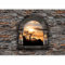 murando - Papier peint panoramique paysage 400x280 cm - Revêtement mural décoration salon - Porte brique arbres pierre feu texture vue depuis la fenêtre coucher de soleil c-C-0199-a-a