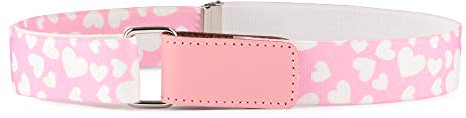 Ladeheid Kinder Gürtel Ohne Schnalle Elastischer Kindergürtel für Jungen und Mädchen 0-15 Jahre 32-90 cm P15 (Rosa/Weiße Herzen, 1-6 Jahre)
