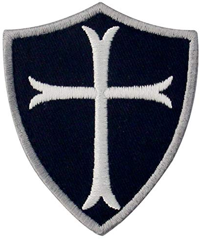 EmbTao Tempelritter Cross Shield Militärische Bestickter Aufnäher mit Klettverschluss, Weiß schwarz