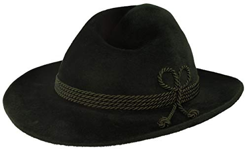 Breiter Herren Velour TrachtenHut FilzHut Herrenhut Werdenfelser – Handgemacht 100% Haarfilz mit passender Kordel-Garnitur & Echtleder Schweißband - Grün 62 Krempe 7,5 cm