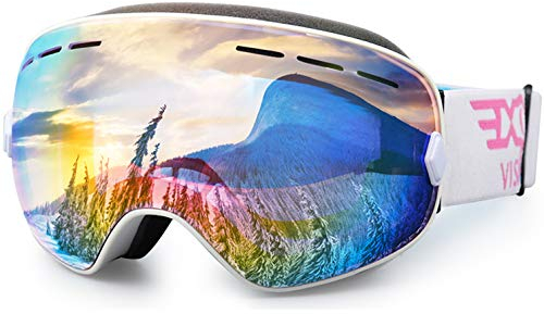 Snowboard Ski Goggles Men Women Youth, Anti Fog OTG Winter Snow Goggles Spherical Detachable Lens (Pink)