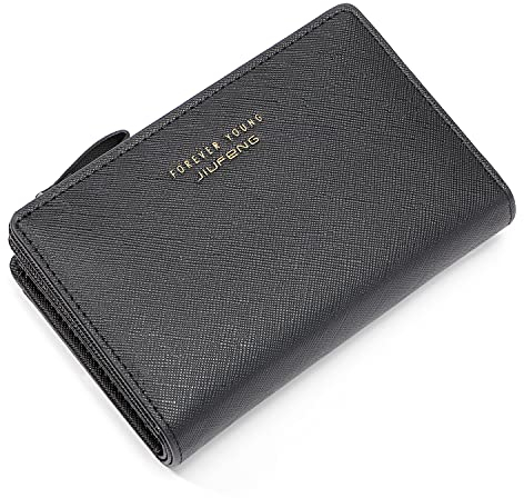 JIUFENG Geldbörsen mit Reißverschluss Mehrzwecktaschen Kurze Brieftasche mit Mehreren Kartenpositionen (schwarz)