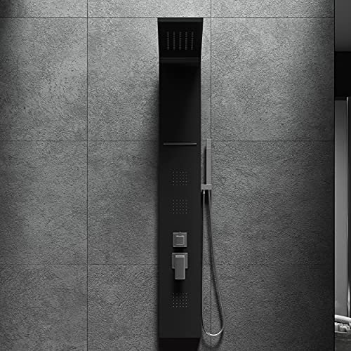 Colonna doccia pannello idromassaggio effetto cascata, soffione, doccetta design (NERO)