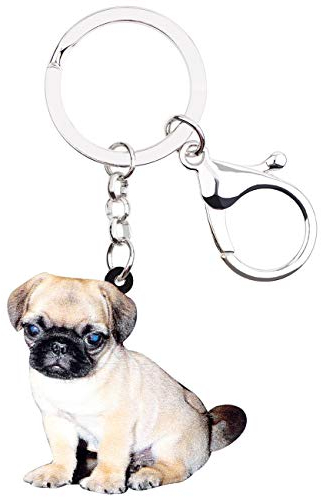 WEVENI Acryl-Schlüsselanhänger mit Mops-Motiv, Schmuck für Damen und Mädchen, Geldbörse, Zubehör, Kammern, Mops-Hund E, 43mm x 36mm