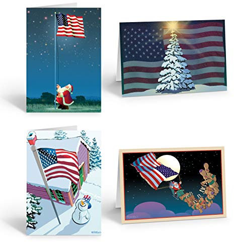 Patriotische Weihnachtskarte – 16 Weihnachtskarten & Umschläge – Amerikanische Flagge, USA