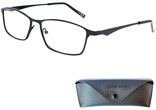 Elegante Gaming Brille ohne Sehstärke mit rechteckigen Gläsern, Gratis Etui, Edelstahl Brillengestell (Schwarz), Blaulichtfilter Brille Herren und Damen ohne Dioptrien