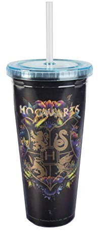 Harry Potter Travel Cup w/Straw & Lid, 22 oz - Insulated Plastic To-Go Water Bottle Tumbler w/Hogwarts Crest Design - Officially Licensed - Book & Movie Easter Gift for Kids, Teens, Adults