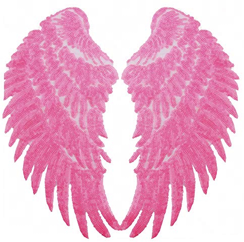1 Paar/2 Stück Gold/Silber Pailletten Engelsflügel DIY bestickt Aufbügler Motiv Applikation für Kleidung Dekoration (Hot Pink)