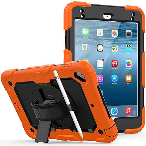 Lobwerk 4in1 Hülle für Apple iPad mini 4/5 7.9 Zoll Outdoor Cover mit Displayschutz Handschlaufe Schultergurt Orange
