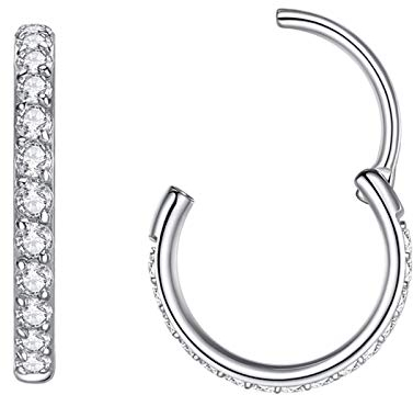 Popuhoops 0,8mm 10mm Silber Nasenringe Zirkonia Nasenring Knorpel Ohrring Klar CZ Hoop Septumring Segmentring Clicker 316L Chirurgenstahl Körperpiercing Helix Ohrläppchen Daith Rook Conch Piercing