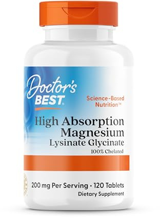 Doctor's Best, High Absorption Magnesium, 100% chelatiert mit TRAACS, mit Glycin und Lysin, 120 vegane Tabletten, Laborgeprüft, Sojafrei, Glutenfrei, Ohne Gentechnik