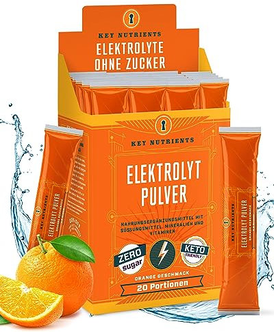 Key Nutrients Elektrolyte Pulver - Orange - 20 Portionen - Elektrolyte Ohne Zucker - Keto Elektrolyt Pulver : Glutenfreies Ohne Zucker - Zusatz: Magnesium, Kalium - Electrolyte Powder