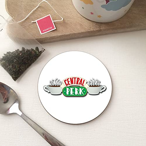 BigBazza Round Circle Wood Gift Coaster Coffee Shop Tea Office Kitchen Novelty Cup Work Mug - Retro Tv Show Friends Central Perk inspired