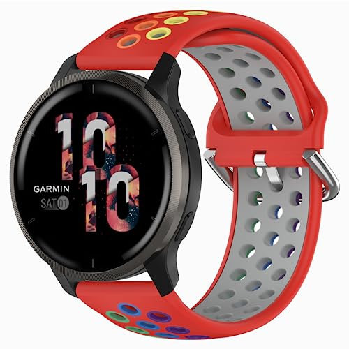 Geageaus 22mm Cinturino Compatibile con Garmin Forerunner 935/945/Vivoactive 4, Silicone Sports Bracciale per Samsung Gear S3 Frontier Classic Cinturino(22mm, Rosso/Arcobaleno)