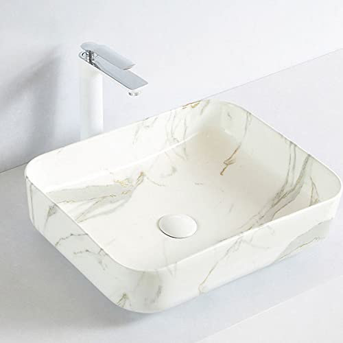 GT-LUX Lavabo lavandino lavello da appoggio in ceramica effetto marmo rettangolare 50X39X13 cm MOD.6127 vari colori a scelta (BIANCO)