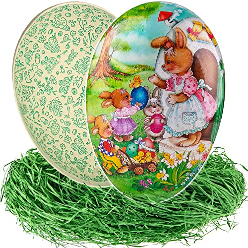 alles-meine.de GmbH 10 Stück Ostereier/Eier zum befüllen + Ostergras Anzahl frei wählbar Hasen Mama & kleine Osterhasen - 15 cm - Füll - Pappei - Deko Pappe Papp Pappeier..