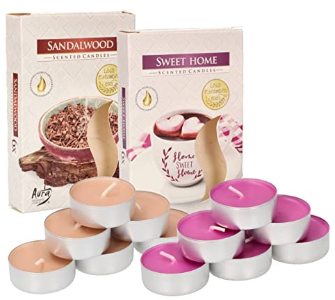KOTARBAU® 12er Pack Duftkerzen Teelichter Sweet Home Sandelholz Duftteelichter Brenndauer 4 Stunden