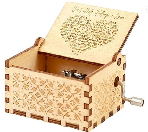 Huifengjie Carillon in Legno, Carillon a manovella, Melodia del Tema Can't Help Falling in Love, Carillon Incisione Vintage, Regalo per Compleanno, Natale, San Valentino, Decorazione Artigianale