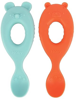Nuby 2-Pack Silicone Easy Grip Animal Character Spoons - 6+ Months